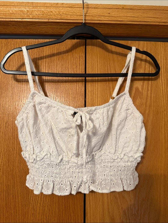 wild fable Tops - wild fable White Eyelet Smocked Crop Cami
